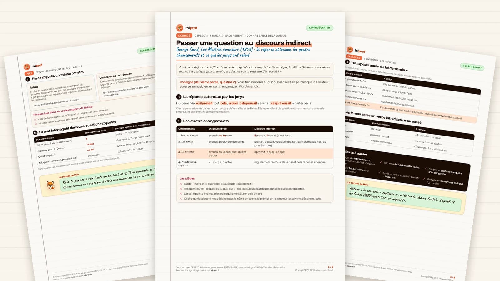 Aperçu de la ressource Corrigé CRPE 2018 français, la question au discours indirect
